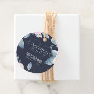 NAVY BLUSH BLUE FLORAL 25TH ANY YEAR ANNIVERSARY FAVOUR TAGS