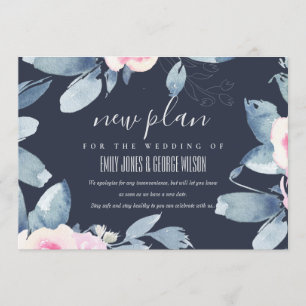 NAVY BLUSH BLUE FLORAL WEDDING FRAME NEW PLAN INVITATION