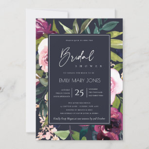 NAVY BLUSH BURGUNDY FLORAL BUNCH BRIDAL SHOWER INVITATION