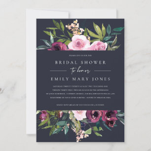 NAVY BLUSH BURGUNDY FLORAL BUNCH BRIDAL SHOWER INVITATION