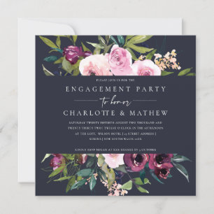 NAVY BLUSH BURGUNDY FLORAL BUNCH BRIDAL SHOWER INVITATION