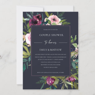 NAVY BLUSH BURGUNDY FLORAL BUNCH COUPLE SHOWER INVITATION