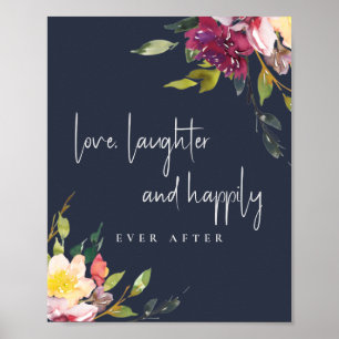 Navy Blush Burgundy Floral Love Happily Ever After Poster