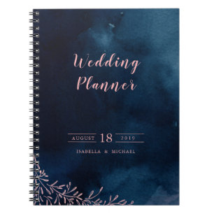 Navy blush calligraphy rustic wedding planner notebook