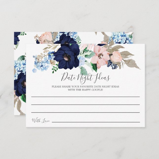 Navy & Blush Date Night Ideas Card (Front/Back)