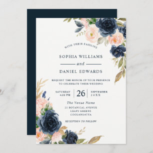 Navy & Blush Elegant All Seasons Wedding Invitation