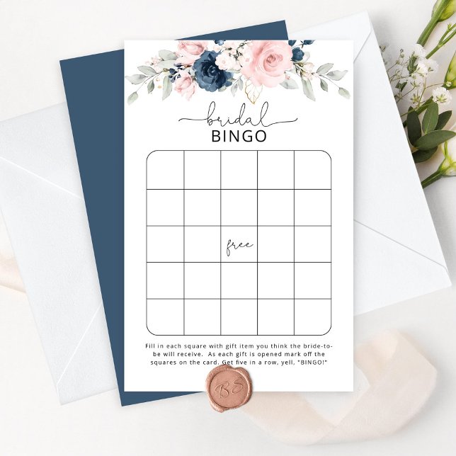 Navy blush floral Bridal bingo game (Creator Uploaded)