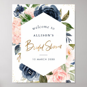 Navy & blush floral bridal shower welcome sign