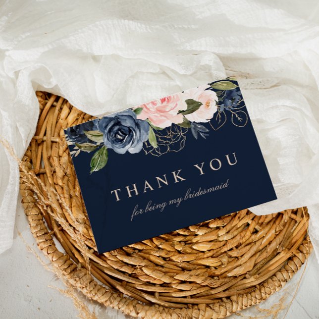 Navy blush floral bridesmaid thank you card (Creator Uploaded)
