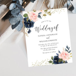Navy & Blush Floral Budget Wedding Invitation