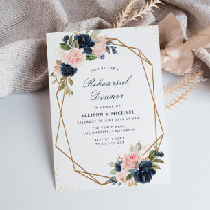 Navy & blush floral geometric rehearsal dinner invitation