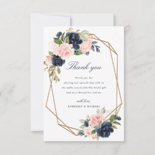 navy blush floral geometric wedding thank you card