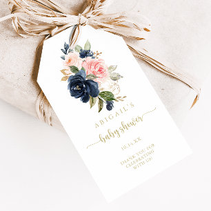 Navy Blush Floral Gold Baby Shower Gift Tags