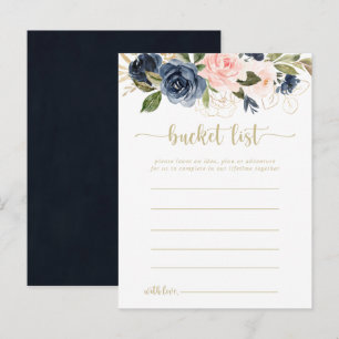 Navy Blush Floral Gold Bucket List Cards