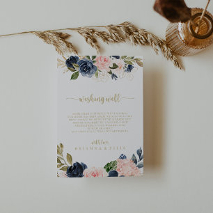 Navy Blush Floral Gold Wedding Wishing Well Enclosure Card