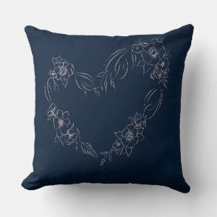 Navy+blush Floral Heart Pillow