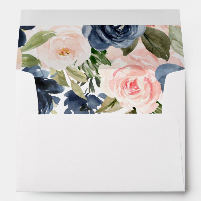 Navy & Blush Floral Lined envelope (Back (Bottom))
