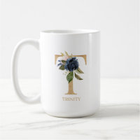 Navy Blush Floral Monogram Letter "T" Personalized