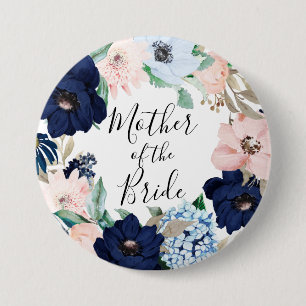 Navy & Blush Floral Mother of the Bride 7.5 Cm Round Badge