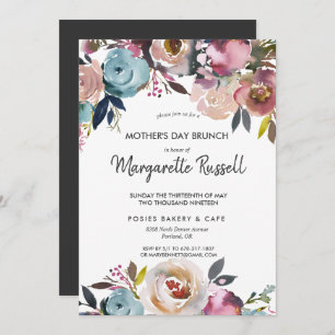 Navy & Blush Floral Mother's Day Brunch Invitation