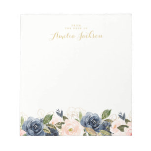 Navy Blush Floral Personalised Notepad Stationery