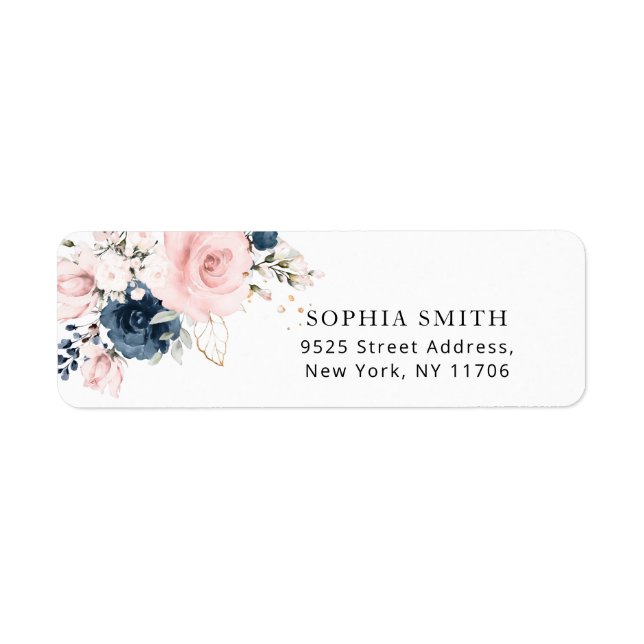 Navy blush floral return Address Return Address Label (Front)
