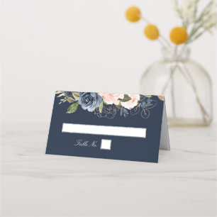 Navy & blush floral silver geometric wedding place card