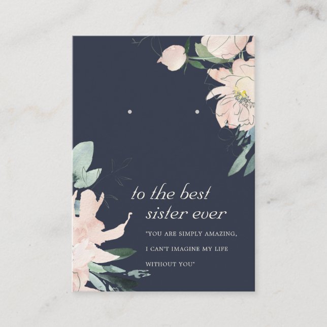 NAVY BLUSH FLORAL SISTER GIFT EARRING DISPLAY CARD (Front)