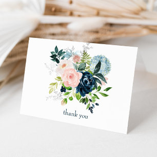 Navy Blush Floral Thank You Card