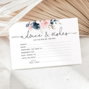Navy blush floral wedding Advice and wishes card