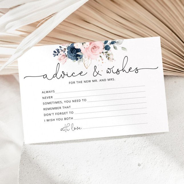 Navy blush floral wedding Advice and wishes card (Creator Uploaded)