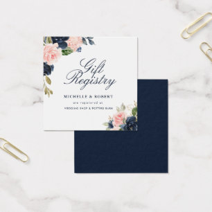 Navy & blush floral wedding gift registry card