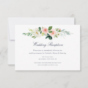 navy & blush floral wedding reception card