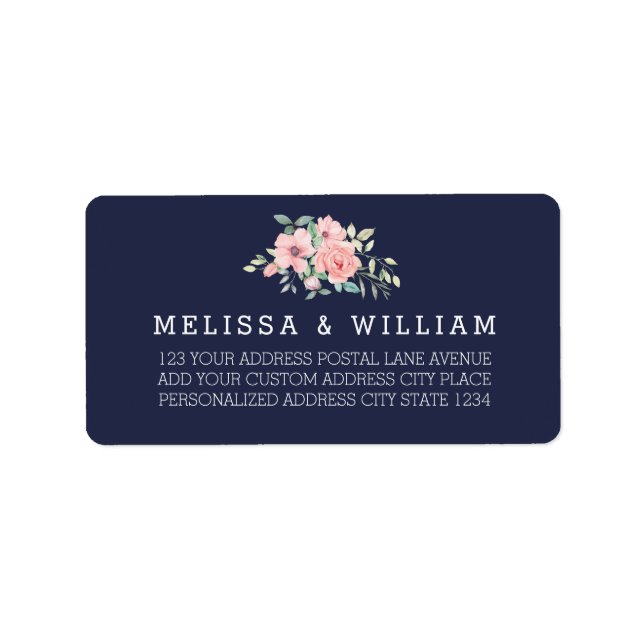 Navy Blush Floral Wedding Return Address Label (Front)