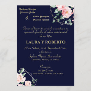 Navy Blush, Floral wedding (Spanish) Invitation