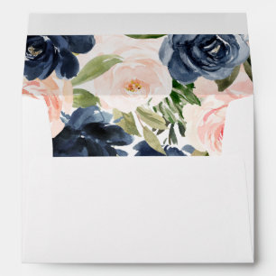 Navy Blush Flowers All Occasion Bridal Wedding Envelope