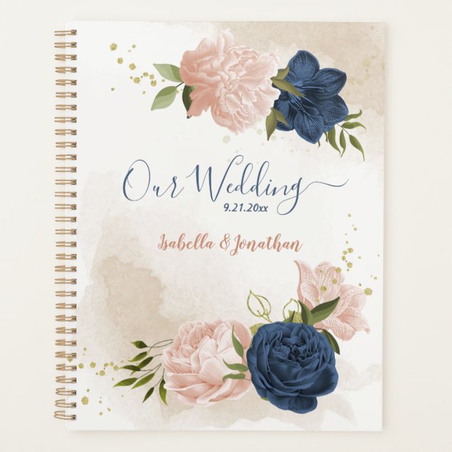 Navy & blush flowers greenery wedding  planner (Front)