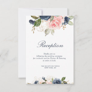 Navy & Blush flowers wedding reception card