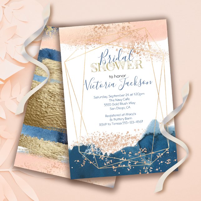 Navy Blush Gold Bridal Shower Invitation (Creator Uploaded)