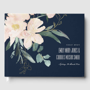 NAVY BLUSH GOLD BUNCH FRAME WATERCOLOR WEDDING GUEST BOOK