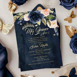 Navy Blush Gold Butterfly Mis Quince Quinceanera
