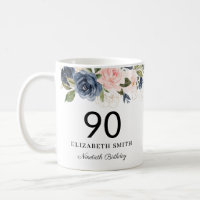Navy Blush Gold Floral Personalized 90th Birthday