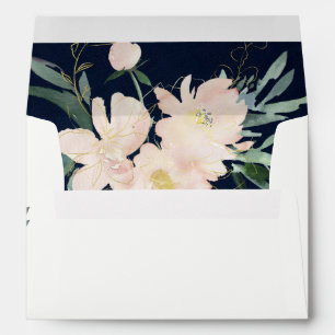 NAVY BLUSH GOLD FLORAL WREATH WATERCOLOR ADDRESS ENVELOPE