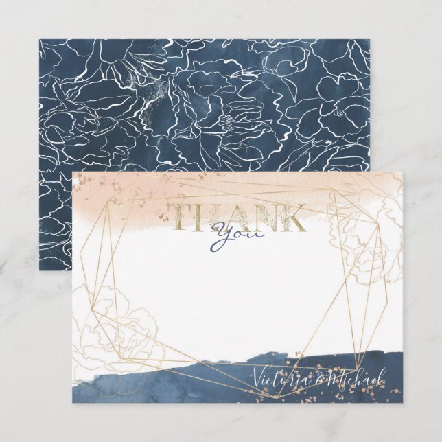 Navy Blush Gold Thank you note card (Front/Back)