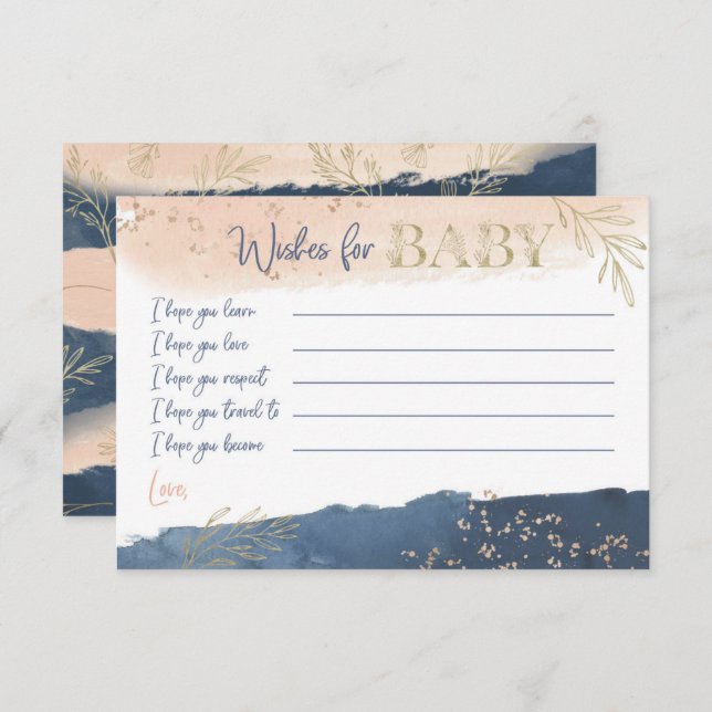 Navy Blush Gold Wishes for Baby Invitation (Front/Back)
