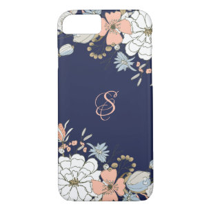 Navy Blush Pink Blue Floral Personalised iPhone 8/7 Case