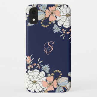 Navy Blush Pink Blue Floral Personalised iPhone XR Case