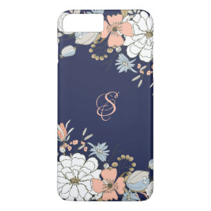 Navy Blush Pink Blue Floral Personalised iPhone 8 Plus/7 Plus Case