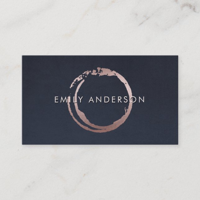 NAVY BLUSH PINK BRUSH STROKE CIRCLE MARK LOGO BUSINESS CARD (Front)