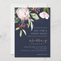 NAVY BLUSH PINK BURGUNDY PROTEA FLORAL WEDDING